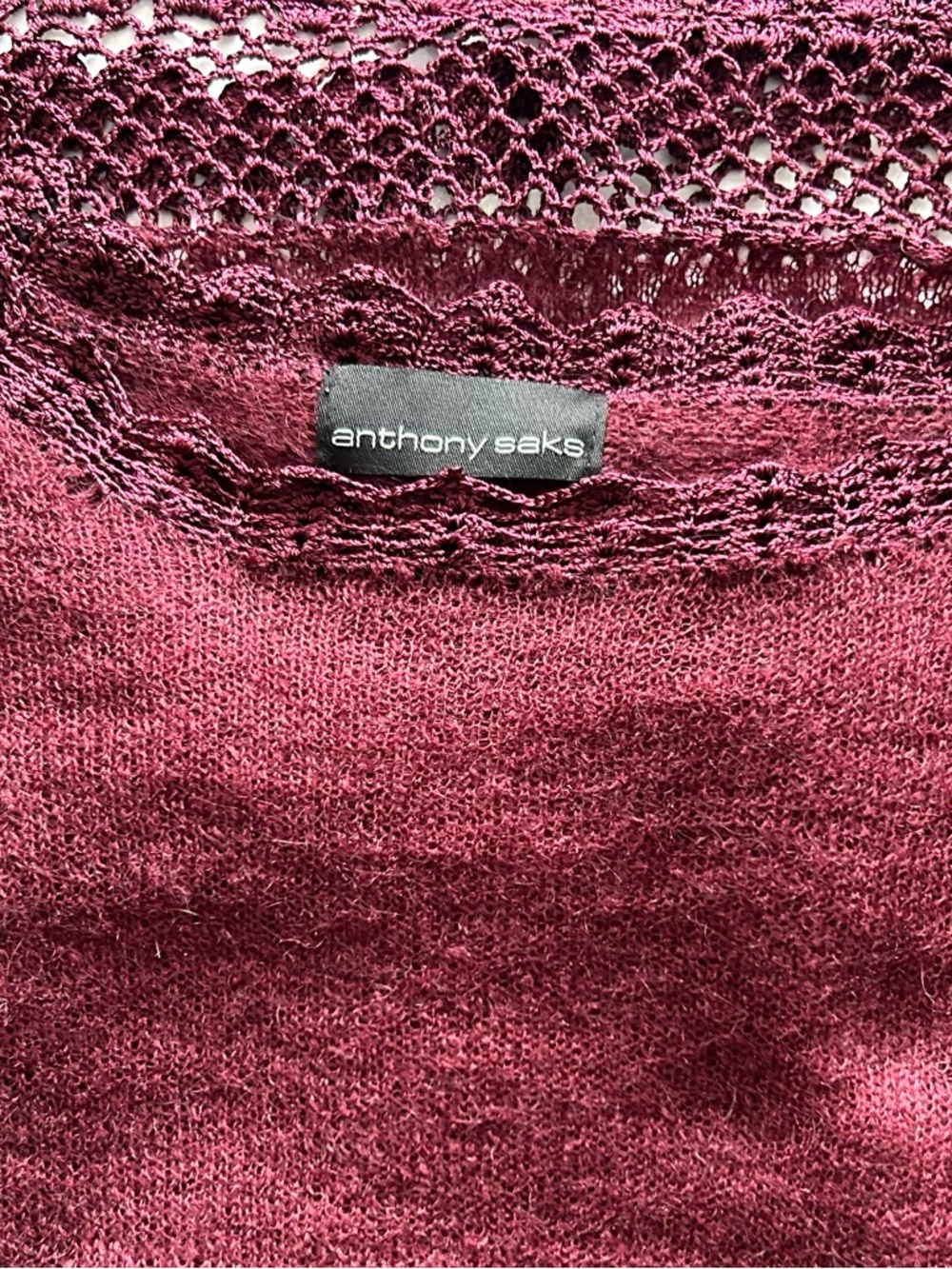 Anthony Saks Burgundy Lightweight Knit Tunic w. Crocheted Accents - Picture 4 of 13